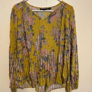 Tolani Collection Mustard Yellow Floral Boho Blouse Size L